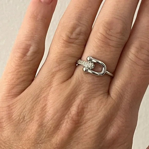 New 925 Solid Sterling Silver Belt Buckle Cubic Zirconia Dainty Ring Size 8 - Picture 5 of 6